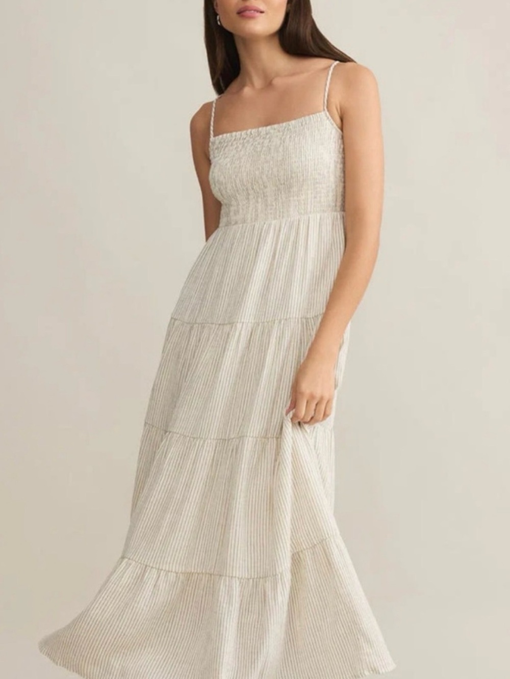 Z Supply Cream Smocked Tiered Maxi Dress